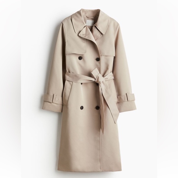 NWT H&M DOUBLE-BREASTED TWILL TRENCH COAT IN BEIGE - Picture 2 of 8